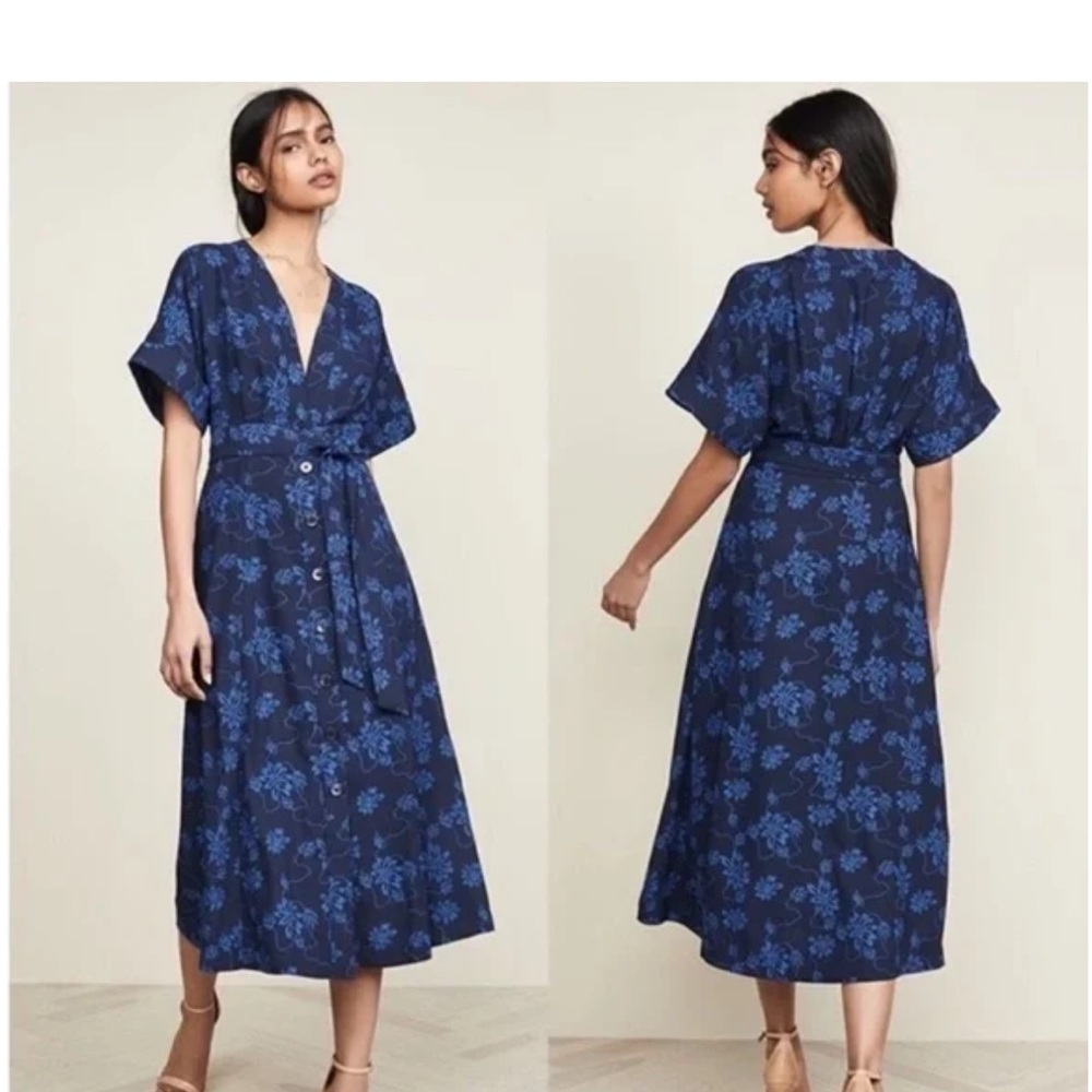 Equipment Nauman Navy and Blue Floral Dress